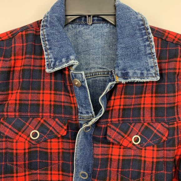 Blank NYC Reversible Jacket Plaid Denim Red Blue American Pie - Picture 7 of 16